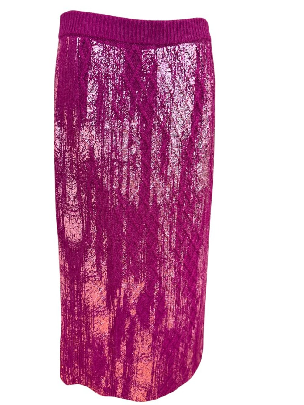 Anthropologie Rue Shimmer Midi Skirt Knit Magenta Pink Rose Gold Shimmer (M)
